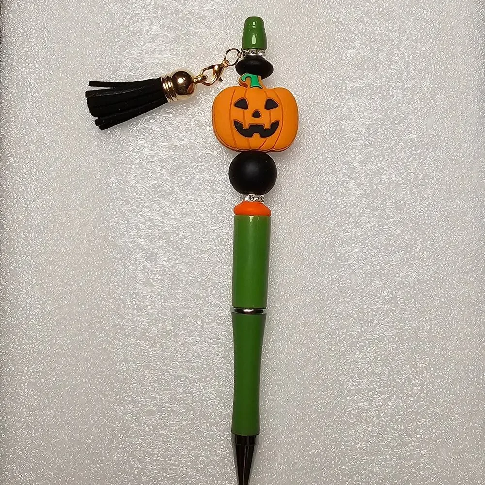 8 Halloween Beaded Ink Pens With Tassel Charm Silicone Beads Refills Included